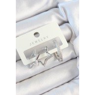 Brass Zircon Stone Star and Ring Model Silver Color 3-Piece Women's Earring Set