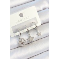 Brass Zircon Stone Star Model Silver Color 3-Piece Women's Earring Set