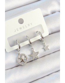 Brass Zircon Stone Star Model Silver Color 3-Piece Women's Earring Set