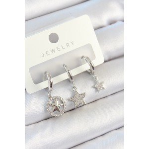 Brass Zircon Stone Star Model Silver Color 3-Piece Women's Earring Set