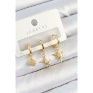 Brass Zircon Stone Star Model Gold Color 3-Piece Women's Earring Set