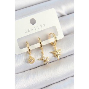 Brass Zircon Stone Star Model Gold Color 3-Piece Women's Earring Set