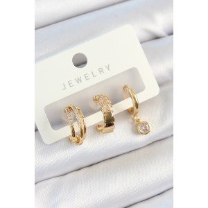 Brass Zircon Stone Ring Model Gold Color 3-Piece Women's Earring Set
