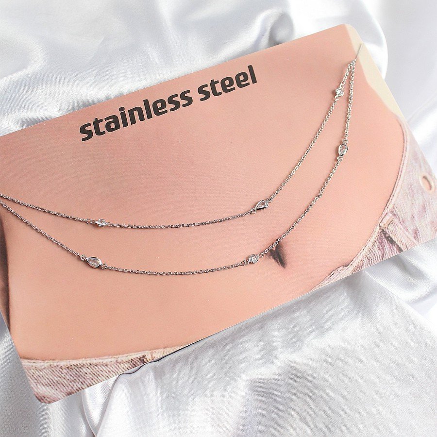 316L Steel Zircon Stone Drop Model Silver Color Belly Waist Chain