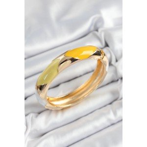 Brass White Green Yellow Enameled Baklava Model Gold Color Women's Handcuffs