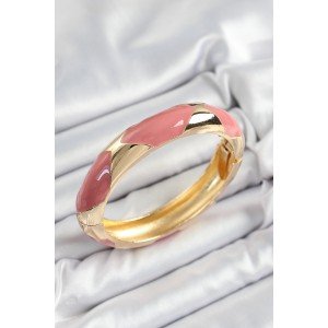 Brass Pink Enameled Baklava Model Gold Color Women's Handcuffs