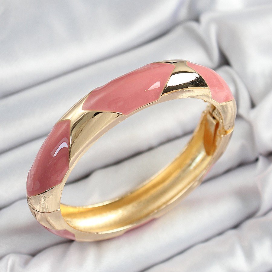 Brass Pink Enameled Baklava Model Gold Color Women s Handcuffs
