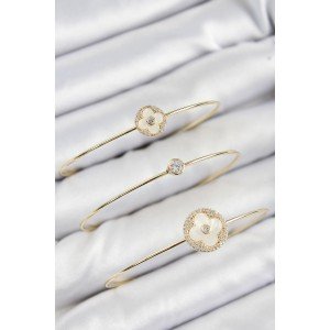Brass Zircon Stone Clover Model Gold Color Vip 3-Piece Women's Bracelet