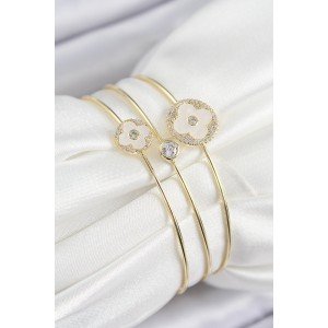 Brass Zircon Stone Clover Model Gold Color Vip 3-Piece Women's Bracelet
