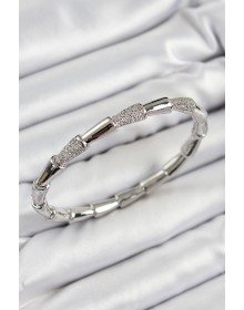 Brass Zircon Stone Bone Model Silver Color Vip Women's Bracelet