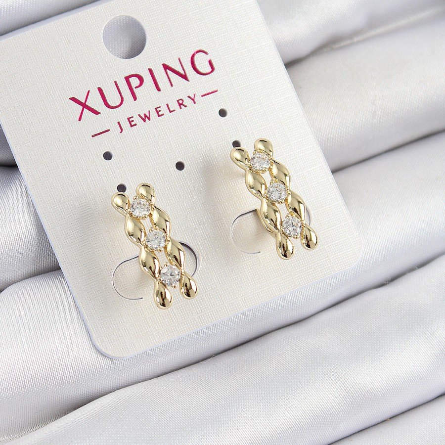 Xuping Zircon Stone Row Drop Model Gold Color Women s Earrings
