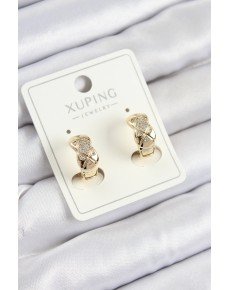 Xuping Zircon Stone Geometric Patterned Ring Model Gold Color Women's Earrings