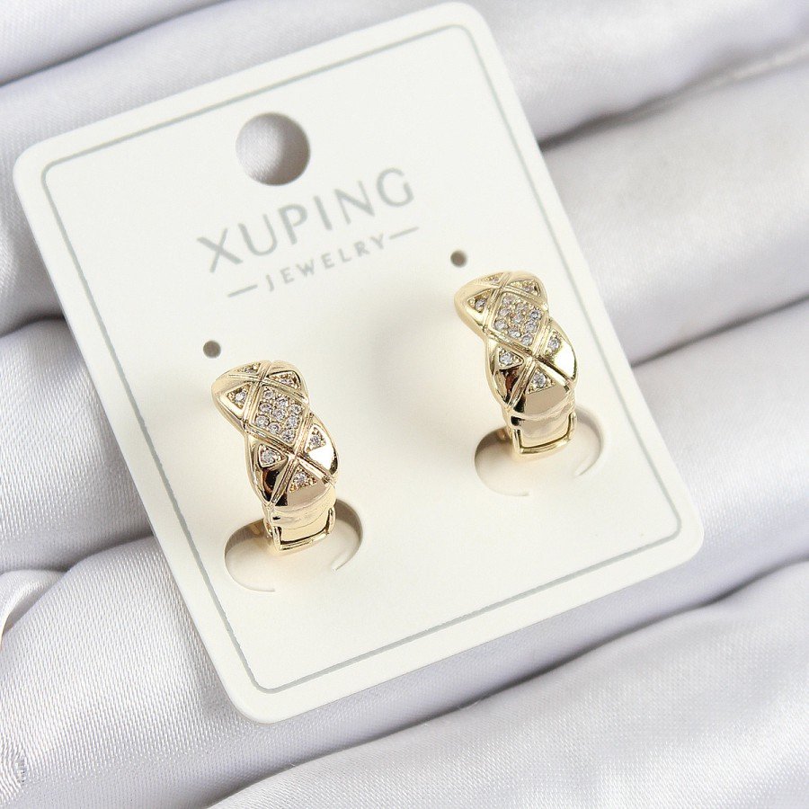 Xuping Zircon Stone Geometric Patterned Ring Model Gold Color Women s Earrings