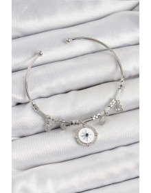 Brass Zircon Stone Compass Model Silver Color Charm Bracelet