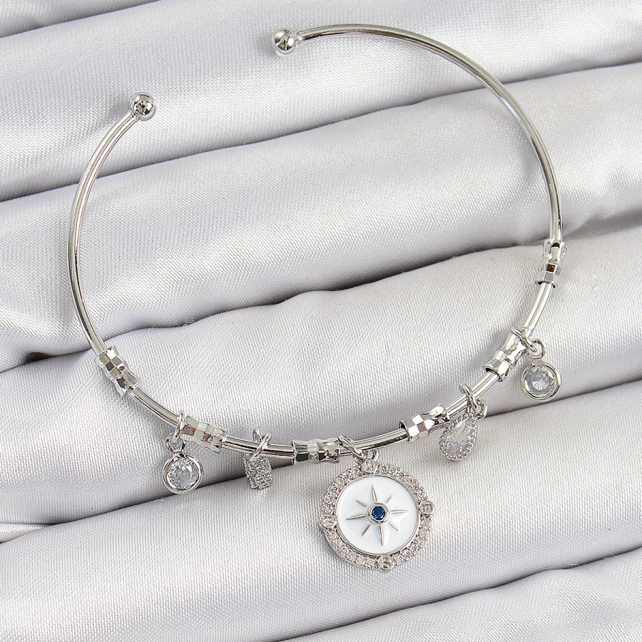 Brass Zircon Stone Compass Model Silver Color Charm Bracelet