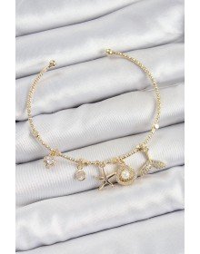 Brass Zircon Stone Oyster and Starfish Model Gold Color Charm Bracelet