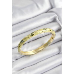 Enameled Brass Pistachio Green Leaf Motif Gold Color Women's Handcuffs