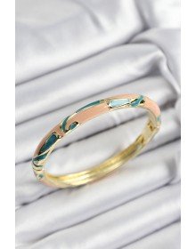 Gold Color Women's Handcuffs with Enameled Brass Cream and Green Marble Motifs