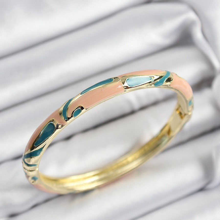 Enameled Brass Cream and Green Marble Motif Gold Color Women s Handcuffs