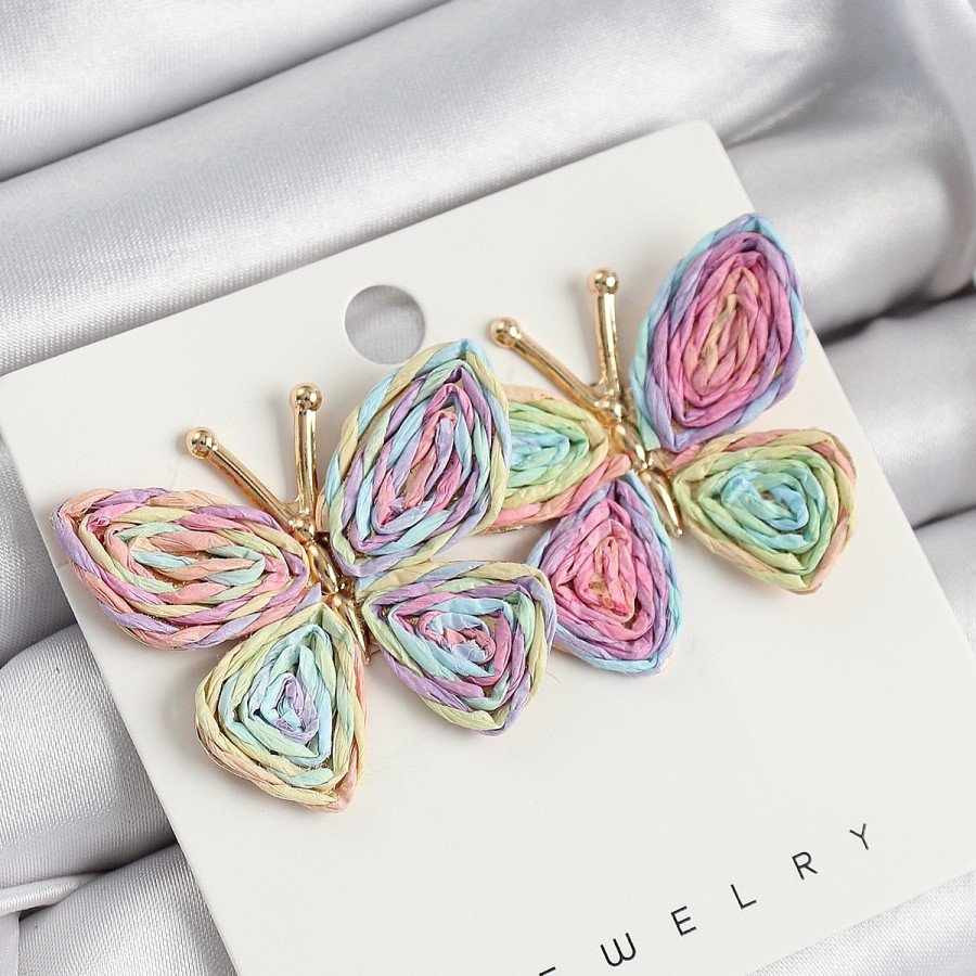 Brass Rainbow Butterfly Model Gold Color Women s Wicker Earrings