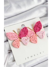 Brass Pink Butterfly Model Gold Color Women's Wicker Earrings