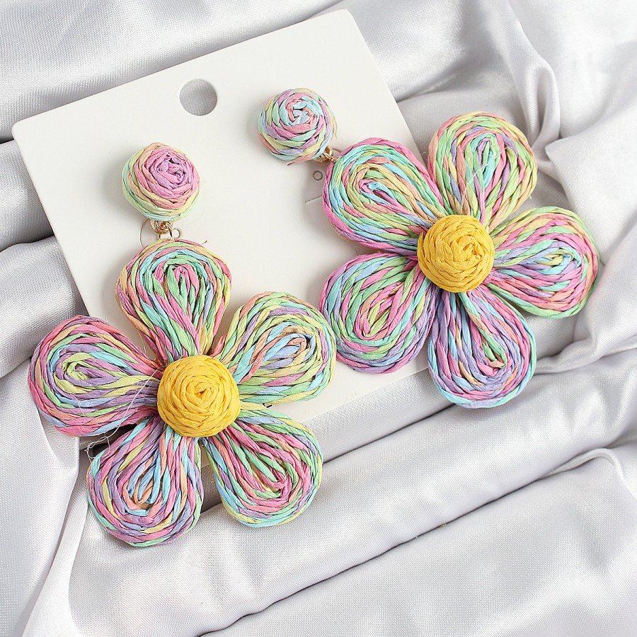 Brass Rainbow Daisy Model Gold Color Women s Wicker Earrings