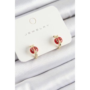 Brass Ladybug Model Gold Color Children's Earrings