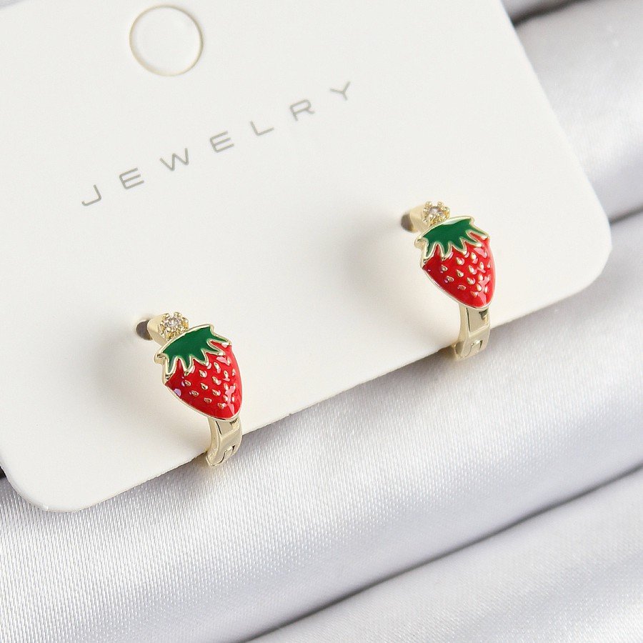 Brass Strawberry Model Gold Color Children s Earrings