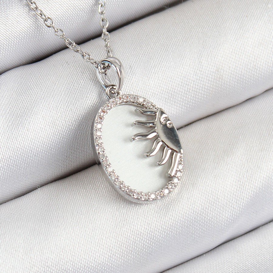 316L Steel Zircon Stone Half Sun Model Silver Color Women s Necklace
