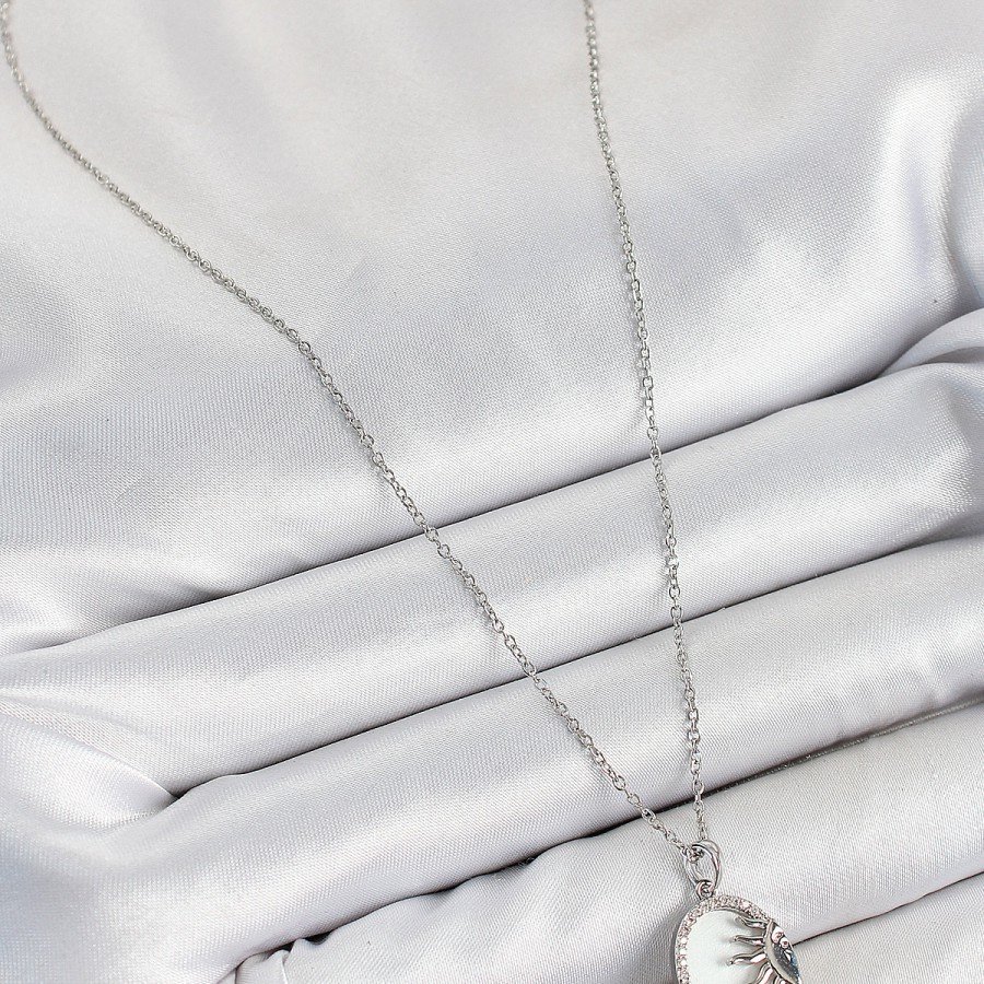 316L Steel Zircon Stone Half Sun Model Silver Color Women s Necklace