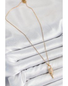 316L Steel Zircon Stone Lock and Shackle Key Model Gold Color Women's Necklace