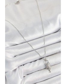 316L Steel Zircon Stone Lock and Shackle Key Model Silver Color Women's Necklace