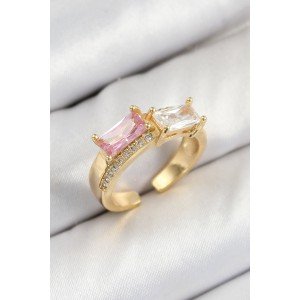Brass Zircon Stone Rectangular Model Gold Color Women's Ring Brass Zircon Stone Rectangular Model Gold Color Women's Ring