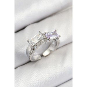 Brass Zircon Stone Rectangular Model Silver Color Women's Ring Brass Zircon Stone Rectangular Model Silver Color Women's Ring