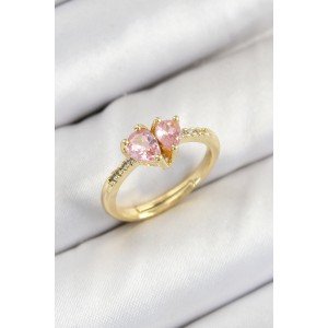 Brass Zircon Stone Pink Heart Model Gold Color Women's Ring Brass Zircon Stone Pink Heart Model Gold Color Women's Ring