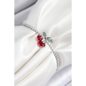 Brass Zircon Stone Cherry Model Silver Color Elevator Women's Bracelet
