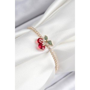 Brass Zircon Stone Cherry Model Gold Color Elevator Women's Bracelet