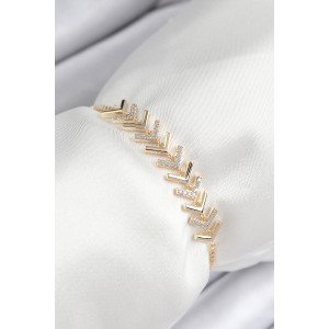 Brass Zircon Stone Rowed Arrow Model Gold Color Elevator Women's Bracelet
