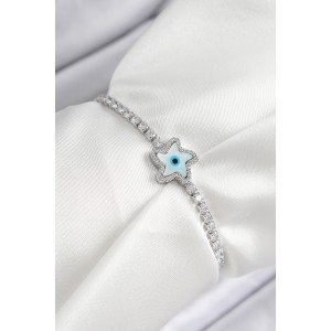Brass Zircon Stone Evil Eye Star Model Silver Color Elevator Women's Bracelet