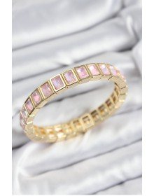 Brass Pink Zircon Stone Rectangular Model Gold Color Elastic Women's Bracelet