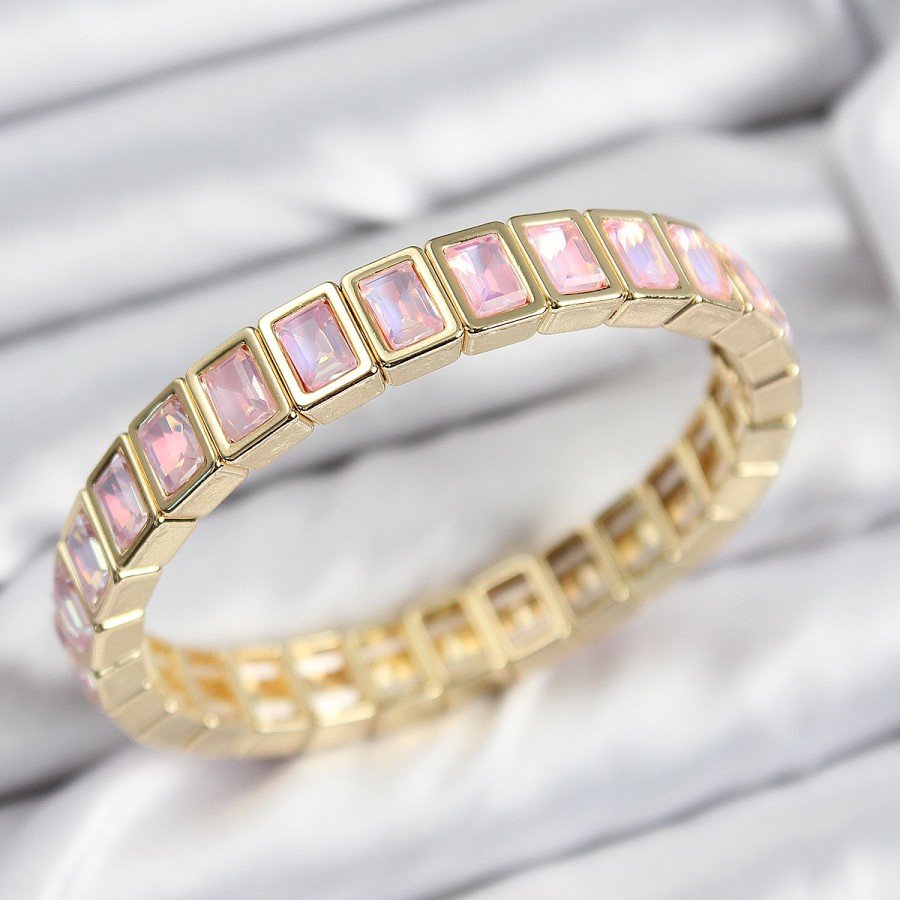 Brass Pink Zircon Stone Rectangular Model Gold Color Elastic Women s Bracelet Brass Pink Zircon Stone Rectangular Model Gold Color Elastic Women s Bracelet