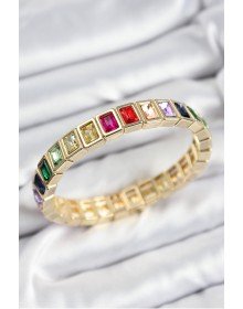 Brass Mixed Zircon Stone Rectangular Model Gold Color Elastic Women's Bracelet
