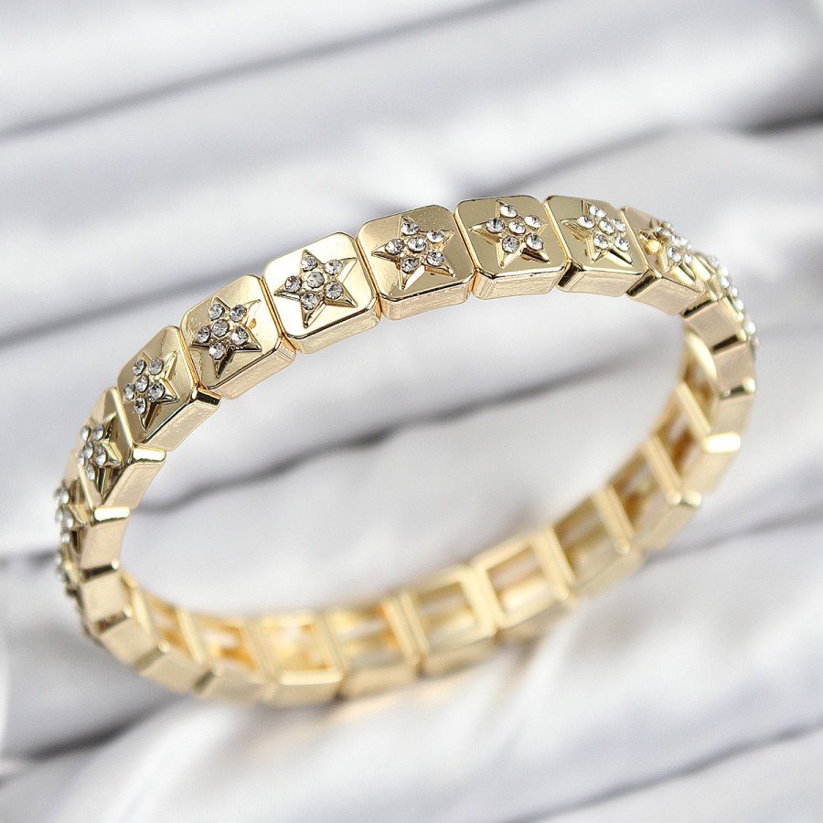 Brass Zircon Stone Star Model Gold Color Elastic Women s Bracelet