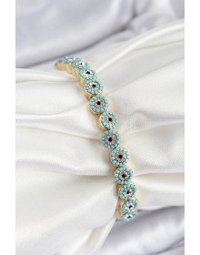 Brass Zircon Stone Turquoise Evil Eye Model Gold Color Elastic Women's Bracelet