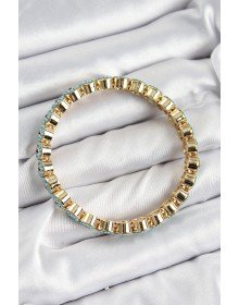Brass Zircon Stone Turquoise Evil Eye Model Gold Color Elastic Women's Bracelet
