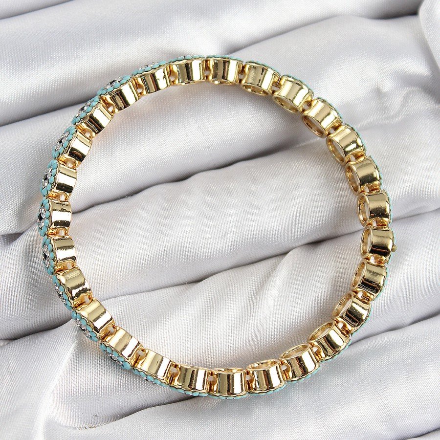 Brass Zircon Stone Turquoise Evil Eye Model Gold Color Elastic Women s Bracelet