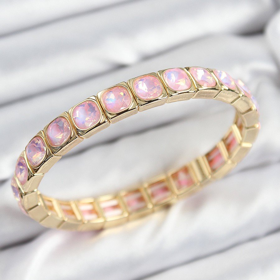 Brass Pink Zircon Stone Square Model Gold Color Elastic Women s Bracelet