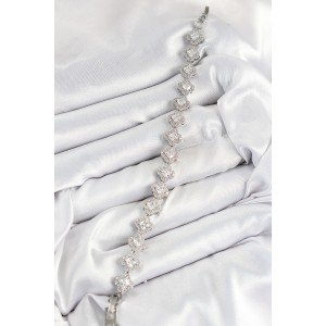 Brass Zircon Stone Clover Baguette Model Silver Color VIP Series Women's Bracelet