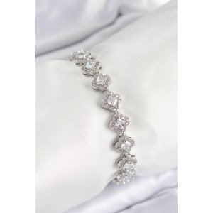 Brass Zircon Stone Clover Baguette Model Silver Color VIP Series Women's Bracelet
