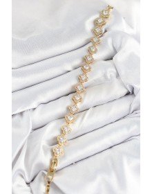 Brass Zircon Stone Clover Baguette Model Gold Color VIP Series Women's Bracelet